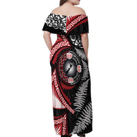 Tonga and New Zealand Together Off Shoulder Maxi Dress Ngatu Art Tribal Maori Tattoo and Silver Fern LT03 - Polynesian Pride