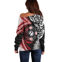 Tonga and New Zealand Together Off Shoulder Sweater Ngatu Art Tribal Maori Tattoo and Silver Fern LT03 - Polynesian Pride