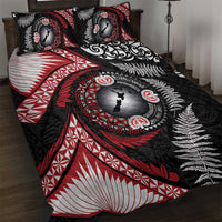 Tonga and New Zealand Together Quilt Bed Set Ngatu Art Tribal Maori Tattoo and Silver Fern LT03 Black - Polynesian Pride