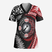 Tonga and New Zealand Together Scrub Top Ngatu Art Tribal Maori Tattoo and Silver Fern LT03 Adult Black - Polynesian Pride