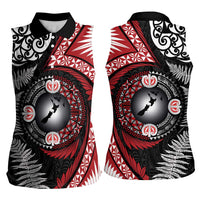 Tonga and New Zealand Together Women Sleeveless Polo Shirt Ngatu Art Tribal Maori Tattoo and Silver Fern LT03 - Polynesian Pride