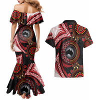 Tonga and Australia Together Couples Matching Mermaid Dress and Hawaiian Shirt Ngatu Art Tribal Aboriginal Tattoo Pattern LT03 - Polynesian Pride