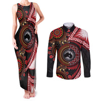 Tonga and Australia Together Couples Matching Tank Maxi Dress and Long Sleeve Button Shirt Ngatu Art Tribal Aboriginal Tattoo Pattern LT03 Black - Polynesian Pride