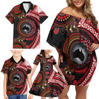 Tonga and Australia Together Family Matching Off Shoulder Short Dress and Hawaiian Shirt Ngatu Art Tribal Aboriginal Tattoo Pattern LT03 - Polynesian Pride
