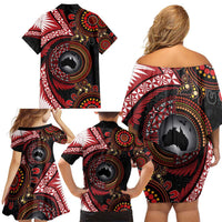 Tonga and Australia Together Family Matching Off Shoulder Short Dress and Hawaiian Shirt Ngatu Art Tribal Aboriginal Tattoo Pattern LT03 - Polynesian Pride