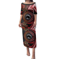 Tonga and Australia Together Family Matching Puletasi and Hawaiian Shirt Ngatu Art Tribal Aboriginal Tattoo Pattern LT03 Mom's Dress Black - Polynesian Pride