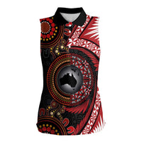 Tonga and Australia Together Women Sleeveless Polo Shirt Ngatu Art Tribal Aboriginal Tattoo Pattern LT03 Female Black - Polynesian Pride