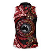 Tonga and Australia Together Women Sleeveless Polo Shirt Ngatu Art Tribal Aboriginal Tattoo Pattern LT03 - Polynesian Pride