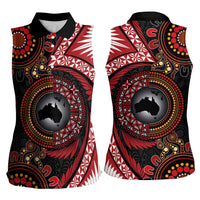 Tonga and Australia Together Women Sleeveless Polo Shirt Ngatu Art Tribal Aboriginal Tattoo Pattern LT03 - Polynesian Pride