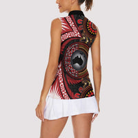 Tonga and Australia Together Women Sleeveless Polo Shirt Ngatu Art Tribal Aboriginal Tattoo Pattern LT03 - Polynesian Pride