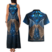 New Zealand Maori Matariki Couples Matching Tank Maxi Dress and Hawaiian Shirt Hongi Kiwi Bird and Silver Fern LT03 - Polynesian Pride