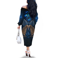 New Zealand Maori Matariki Family Matching Off The Shoulder Long Sleeve Dress and Hawaiian Shirt Hongi Kiwi Bird and Silver Fern LT03 - Polynesian Pride