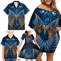 New Zealand Maori Matariki Family Matching Off Shoulder Short Dress and Hawaiian Shirt Hongi Kiwi Bird and Silver Fern LT03 - Polynesian Pride