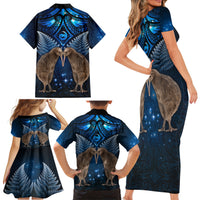 New Zealand Maori Matariki Family Matching Short Sleeve Bodycon Dress and Hawaiian Shirt Hongi Kiwi Bird and Silver Fern LT03 - Polynesian Pride