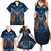 New Zealand Maori Matariki Family Matching Summer Maxi Dress and Hawaiian Shirt Hongi Kiwi Bird and Silver Fern LT03 - Polynesian Pride
