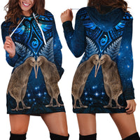 New Zealand Maori Matariki Hoodie Dress Hongi Kiwi Bird and Silver Fern LT03 - Polynesian Pride