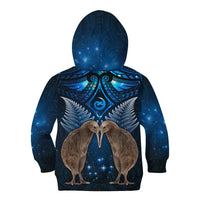 New Zealand Maori Matariki Kid Hoodie Hongi Kiwi Bird and Silver Fern LT03 - Polynesian Pride
