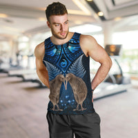 New Zealand Maori Matariki Men Tank Top Hongi Kiwi Bird and Silver Fern LT03 Blue - Polynesian Pride