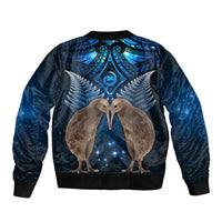 New Zealand Maori Matariki Sleeve Zip Bomber Jacket Hongi Kiwi Bird and Silver Fern LT03 - Polynesian Pride