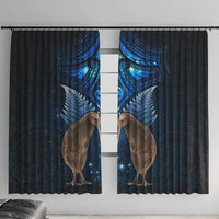 New Zealand Maori Matariki Window Curtain Hongi Kiwi Bird and Silver Fern LT03 With Hooks Blue - Polynesian Pride
