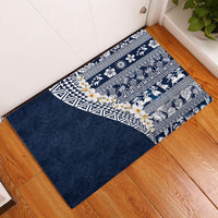 Hawaii Plumeria Tribal Vintage Rubber Doormat Special Blue