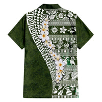 Hawaii Plumeria Tribal Vintage Family Matching Long Sleeve Bodycon Dress and Hawaiian Shirt Special Green LT03 - Polynesian Pride