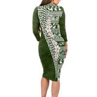 Hawaii Plumeria Tribal Vintage Long Sleeve Bodycon Dress Special Green LT03 - Polynesian Pride