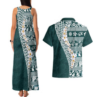 Hawaii Plumeria Tribal Vintage Couples Matching Tank Maxi Dress and Hawaiian Shirt Special Turquoise