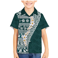Hawaii Plumeria Tribal Vintage Family Matching Mermaid Dress and Hawaiian Shirt Special Turquoise LT03 Son's Shirt Turquoise - Polynesian Pride