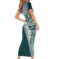 Hawaii Plumeria Tribal Vintage Short Sleeve Bodycon Dress Special Turquoise LT03 - Polynesian Pride