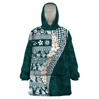 Hawaii Plumeria Tribal Vintage Wearable Blanket Hoodie Special Turquoise LT03 One Size Turquoise - Polynesian Pride