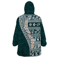 Hawaii Plumeria Tribal Vintage Wearable Blanket Hoodie Special Turquoise LT03 - Polynesian Pride