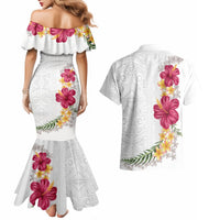 Hawaiian Plumeria and Hibiscus Couples Matching Mermaid Dress and Hawaiian Shirt White Mode LT03 - Polynesian Pride