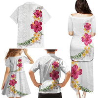 Hawaiian Plumeria and Hibiscus Family Matching Puletasi and Hawaiian Shirt White Mode LT03 - Polynesian Pride