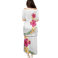 Hawaiian Plumeria and Hibiscus Family Matching Puletasi and Hawaiian Shirt White Mode LT03 - Polynesian Pride