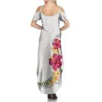 Hawaiian Plumeria and Hibiscus Summer Maxi Dress White Mode