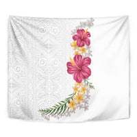Hawaiian Plumeria and Hibiscus Tapestry White Mode