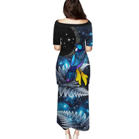 New Zealand Tui Bird Matariki Family Matching Puletasi and Hawaiian Shirt Galaxy Fern With Maori Pattern LT03 - Polynesian Pride