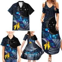 New Zealand Tui Bird Matariki Family Matching Summer Maxi Dress and Hawaiian Shirt Galaxy Fern With Maori Pattern LT03 - Polynesian Pride