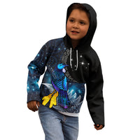 New Zealand Tui Bird Matariki Kid Hoodie Galaxy Fern With Maori Pattern LT03 - Polynesian Pride