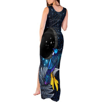 New Zealand Tui Bird Matariki Tank Maxi Dress Galaxy Fern With Maori Pattern LT03 - Polynesian Pride