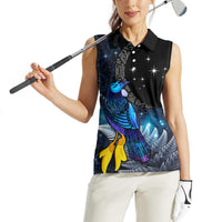 New Zealand Tui Bird Matariki Women Sleeveless Polo Shirt Galaxy Fern With Maori Pattern LT03 - Polynesian Pride