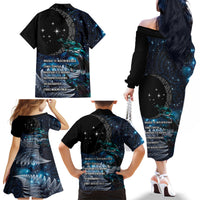 New Zealand Tui Bird Family Matching Off The Shoulder Long Sleeve Dress and Hawaiian Shirt Matariki Poetry Pattern Galaxy Style LT03 - Polynesian Pride