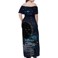 New Zealand Tui Bird Family Matching Off Shoulder Maxi Dress and Hawaiian Shirt Matariki Poetry Pattern Galaxy Style LT03 - Polynesian Pride