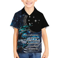 New Zealand Tui Bird Family Matching Puletasi and Hawaiian Shirt Matariki Poetry Pattern Galaxy Style LT03 Son's Shirt Blue - Polynesian Pride