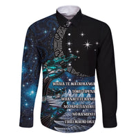 New Zealand Tui Bird Family Matching Summer Maxi Dress and Hawaiian Shirt Matariki Poetry Pattern Galaxy Style LT03 Dad's Shirt - Long Sleeve Blue - Polynesian Pride