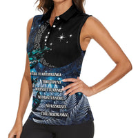 New Zealand Tui Bird Women Sleeveless Polo Shirt Matariki Poetry Pattern Galaxy Style LT03 - Polynesian Pride