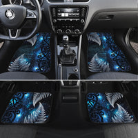 New Zealand Matariki Car Mats The Tribal Maori Face and Silver Fern LT03 Set 4pcs Blue - Polynesian Pride