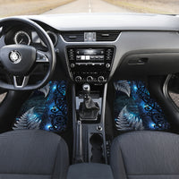 New Zealand Matariki Car Mats The Tribal Maori Face and Silver Fern LT03 Set 2pcs - Front Blue - Polynesian Pride