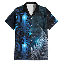 New Zealand Matariki Family Matching Mermaid Dress and Hawaiian Shirt The Tribal Maori Face and Silver Fern LT03 Dad's Shirt - Short Sleeve Blue - Polynesian Pride